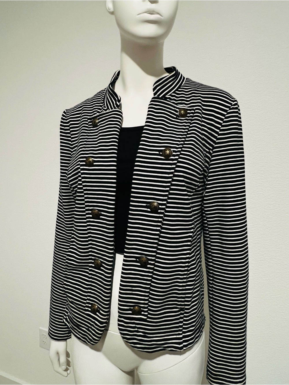 Tommy Hilfiger Black & White Striped Military-Style Blazer